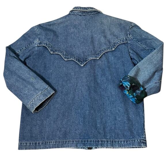 Vintage Denim Blue Jacket with Blue Purple floral lining zip closing size medium - Picture 2 of 14